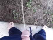 Fast pissing in the backyard with neighbor gardening next door 8/16