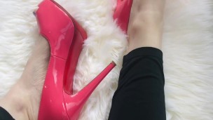 Waiting for someone to play with - Hot Pink Louboutin Prive High Heels