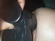 Huge black dildo stretches white pussy. Passionate wife crawls with pleasure! 1/16