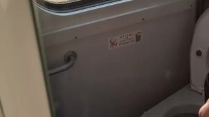 Caressing cock in the train toilet