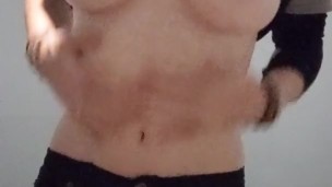 Public bathroom tease and spank session