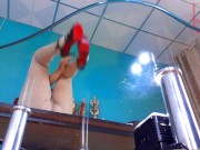 Nude employee. The pretty secretary is putting on white tights. 1 9/16