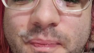 Self facial and cum tasting, straight guy face painting