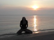 Amateur milf BadTaha masturbates on the beach. Russian milf solo