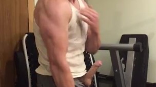 Muscular guy flexing in a dirty wifebeater and shooting cum!