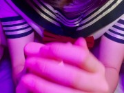 【おてつだい】大至急セーラー服に口と手足でヌいてもらいたい人向け♥ - Blow, footjob and handjob by Japanese high school students♥ 13/16