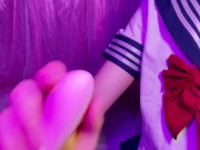 【おてつだい】大至急セーラー服に口と手足でヌいてもらいたい人向け♥ - Blow, footjob and handjob by Japanese high school students♥ 14/16
