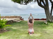 tranquil outdoor yoga with a view - yoga with grey 1/16
