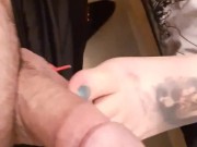 Rubbing my cock with her foot. Trying to fuck her toes 2/16