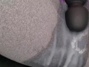 Vibrator orgasm in leggings after HUGE creampie 12/16
