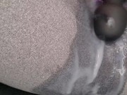 Vibrator orgasm in leggings after HUGE creampie 13/16