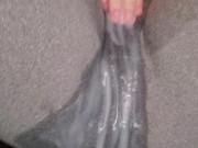 Vibrator orgasm in leggings after HUGE creampie 6/16