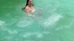 Slide with me into the pool!