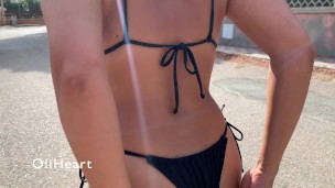 Flashing boobs and pussy at a public street