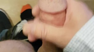 2 straight husbands sneak out party and one is masturbating the other to huge cumshot 