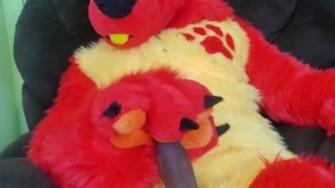 Rubbing Huge 9 inch Cock Wearing My Firestorm Fursuit