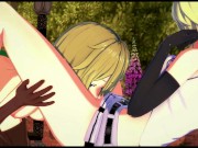 Ryuu Lion and Aiz Wallenstein have lesbian sex and strapon fuck in the garden - Danmachi Hentai. 4/16