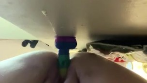 BBW rides big cock on the wall