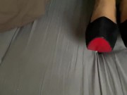 Footjob in a very high heels, one ruined orgasm, and I cum on her soles 1/16