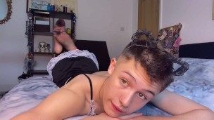 Hot Maid Femboy Plays with Ass and Teases Dick