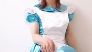 Japanese Crossdresser MARY wearing Satin Alice Maid Dress - FULL VID ON ONLYFANS