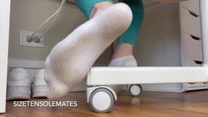 Taking off my dirty white KB socks & sweaty sneakers