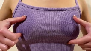 Touching my nipples through wet top. Girl with small beautiful tits plays with sensitive nipples