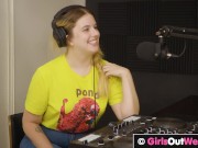 Curvy blonde with big boobs licks unshaved cunt and asshole in the podcast studio 1/16