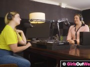 Curvy blonde with big boobs licks unshaved cunt and asshole in the podcast studio 6/16