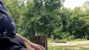 Playing with dick while guy walks by and another guy drives by, nice sunny afternoon 