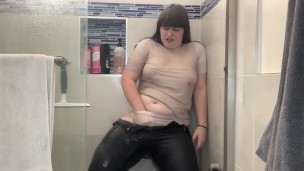 Quick Clothed Shower Masturbation