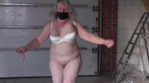 Mature bbw milf jumping rope Shaking big tits.