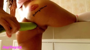 Asian teen veggie bathroom anal play