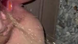 Fat milf pissing outside 