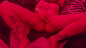 Petite Tattooed Babe Fucks Her Tight Pussy With Vibrators & Sucks Them Clean