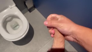 Masturbating in public toilet, cum on the floor