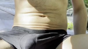 Cam Crest shows off his bulge outside