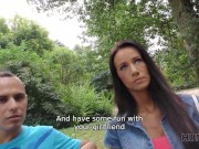 HUNT4K. Mature guy hooks up with slender brunette in front of her man 3/16