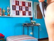 Panties and sexy corset. Depraved slut shows tits and cunt to her boss. 5