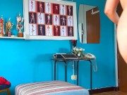 Panties and sexy corset. Depraved slut shows tits and cunt to her boss. 4 12/16