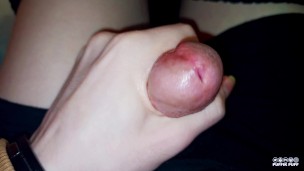 Femboy jerking off in the bed and cum on shorts