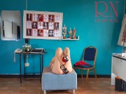 Panties and sexy corset. Depraved slut shows tits and cunt to her boss. 5 12/16