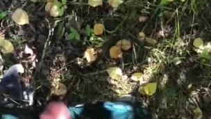 POV She whipped out my cock for me and held it in place to take a piss in the bushes at our campsite