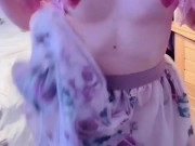 smol tit teen strips out of a pretty pink dress and plays with her pretty pink pussy 13/16