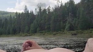 Touching myself in a middle of a lake, risky spot and exposed to passing hikers