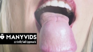 Sensual close up tongue blowjob