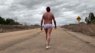 Walking along the road in underwear .... it's not