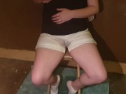 ⭐ Cute Girl Pees Her Shorts On A Chair!  9/16