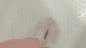 Teen pisses on lacey socks