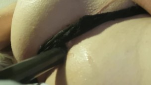 Playing with my smooth crossdresser ass with vibrator. In black thong.